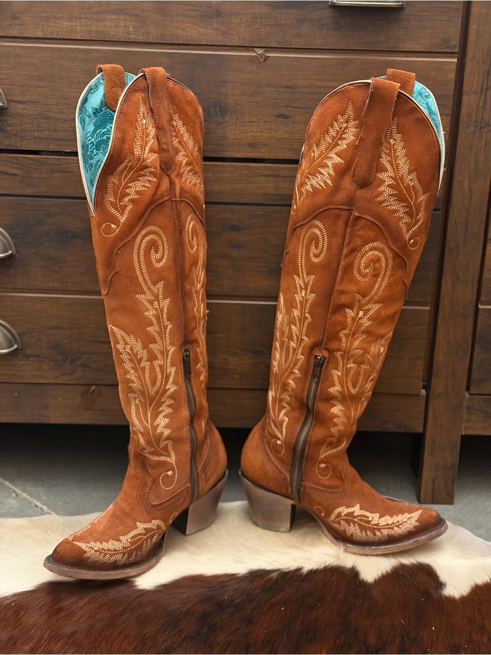 Corral Embroidered Knee High Brown Suede - Picture 6 of 11